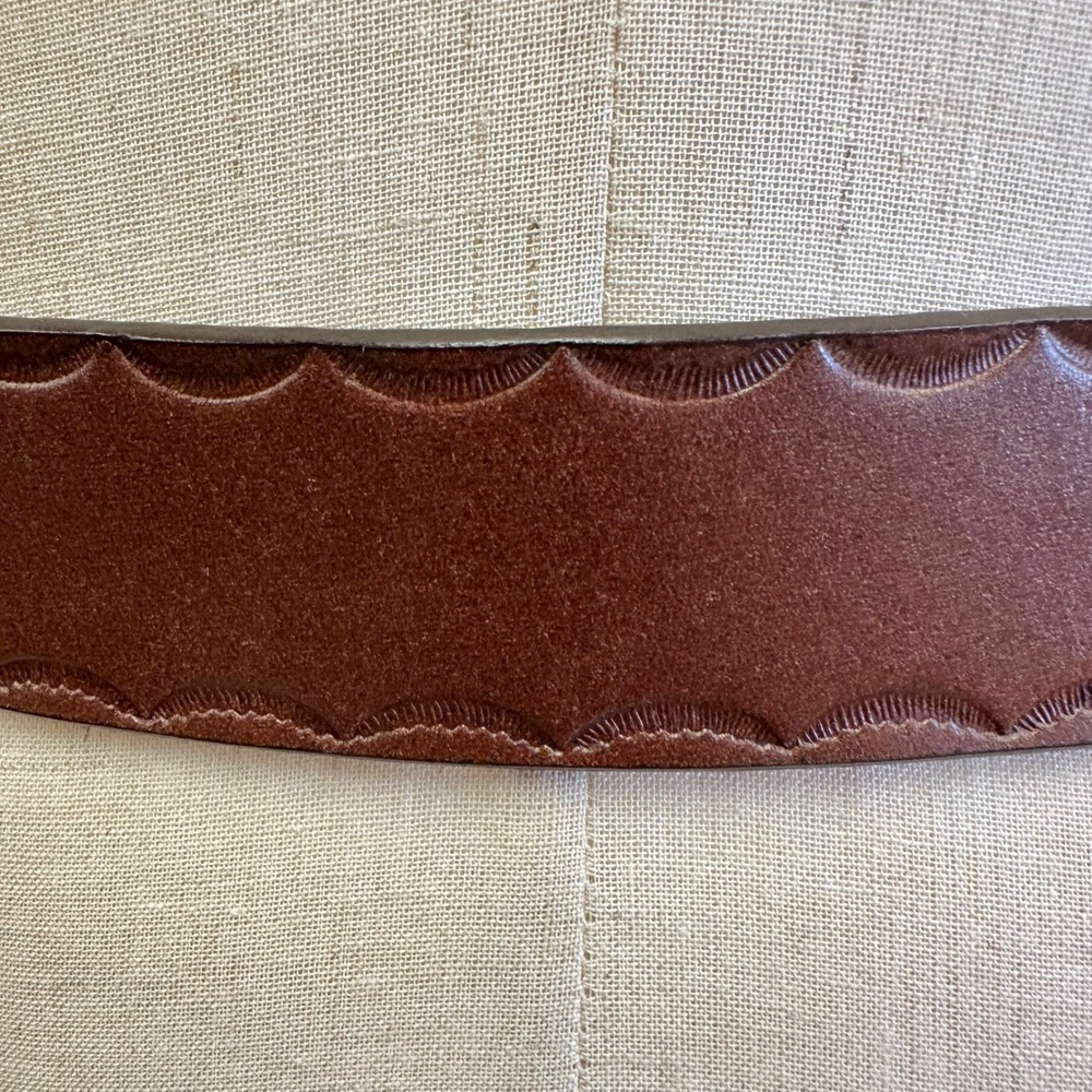 Western‎ Boho Turquoise Flower Buckle Brown Genuine Leather Belt XL - Picture 10 of 13